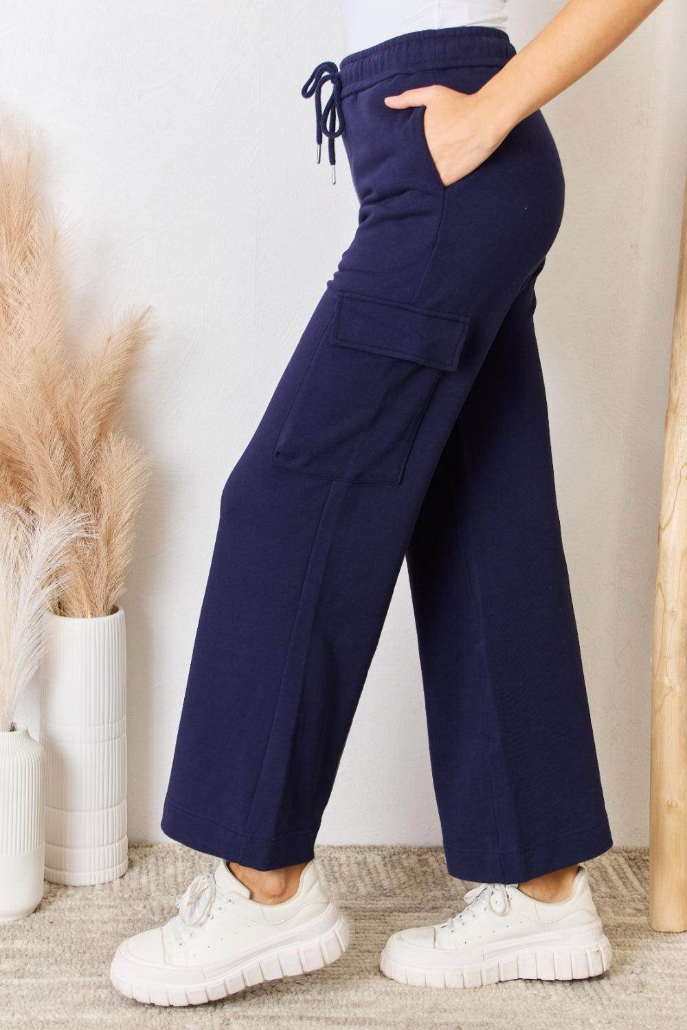 RISEN Drawstring Relaxed Cargo Wide Leg Pants for Women