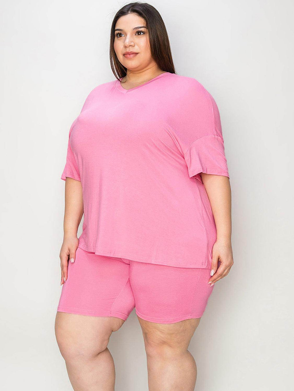 Basic Bae Full Size V-Neck Drop Shoulder T-Shirt Set