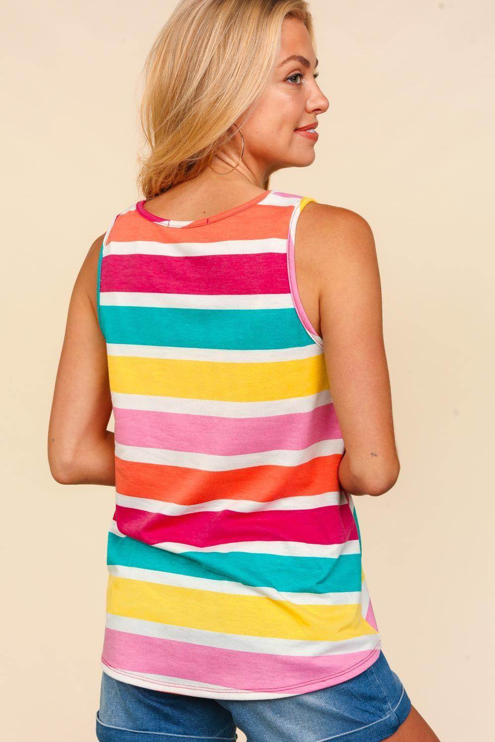 Haptics Round Neck Striped Knit Tank for Effortless Style