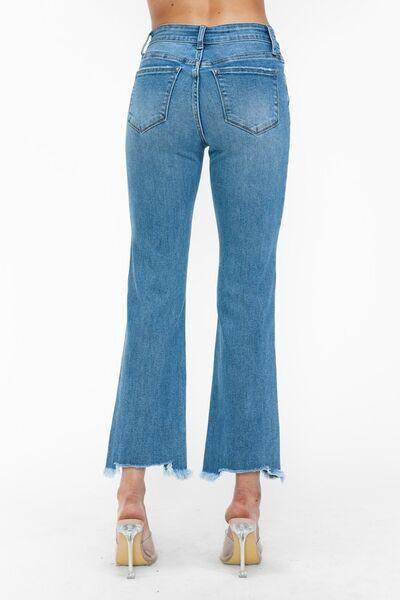 bytos Raw Hem Distressed Mid Rise Crop Jeans for Women
