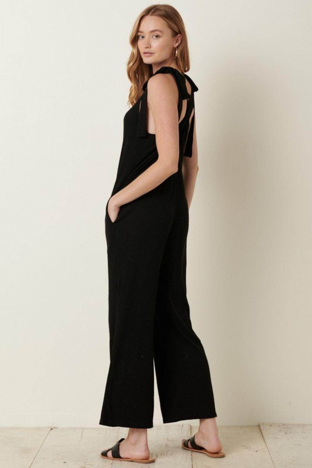 Mittoshop Rib Knit V-Neck Cross Back Jumpsuit for Women