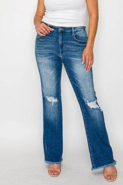 Bytos Full Size Raw Hem Distressed High Rise Bootcut Jeans