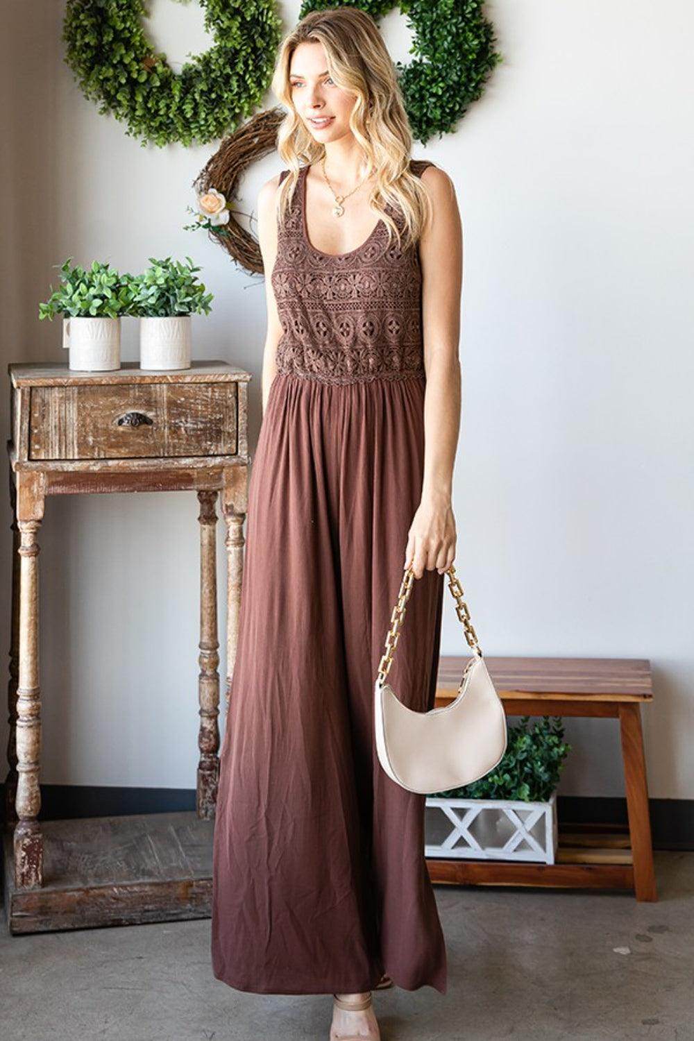 First Love Tie Back Sleeveless Slit Wide Leg Jumpsuit for Women