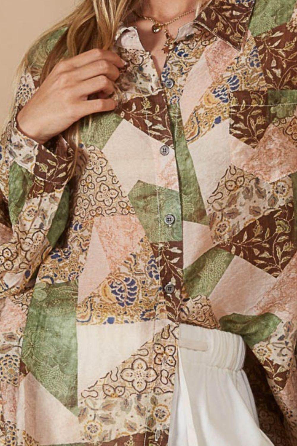 POL Button-Down Long Sleeve Printed Shirt for Stylish Wear