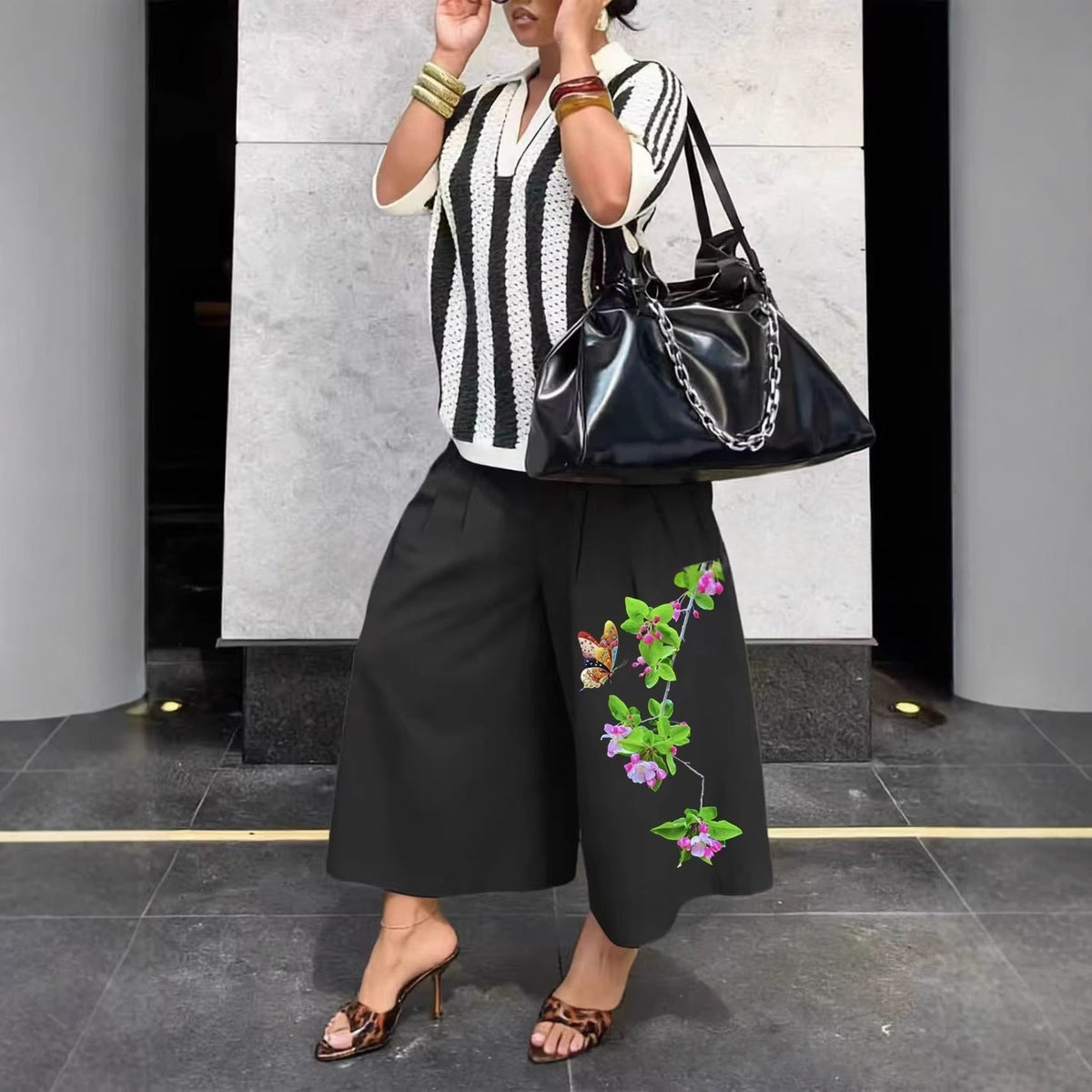 Women's Wide-Leg Cargo-Style Pants with Zipper & Button Detail