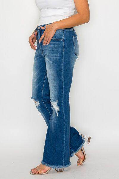 Bytos Full Size Raw Hem Distressed High Rise Bootcut Jeans