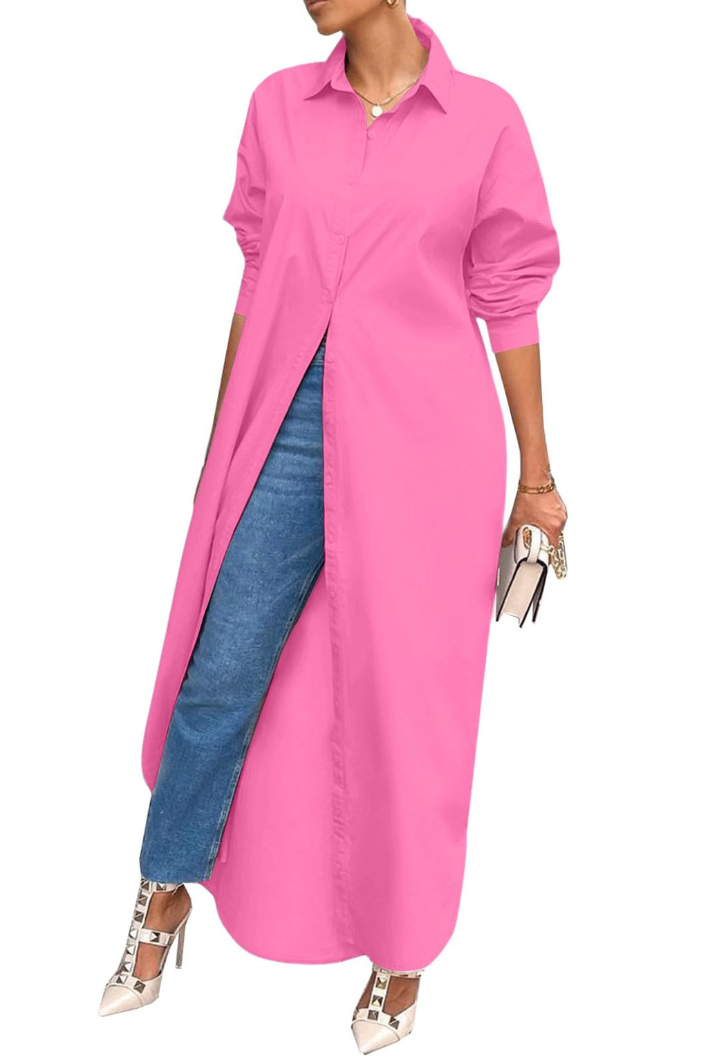 Shirt Dresses for Women Casual Long Sleeve Cotton Button Down Maxi Dresses | Oversized,Solid Color,Loose Fit,Plus Size,Long Shirts,Button Down Dress