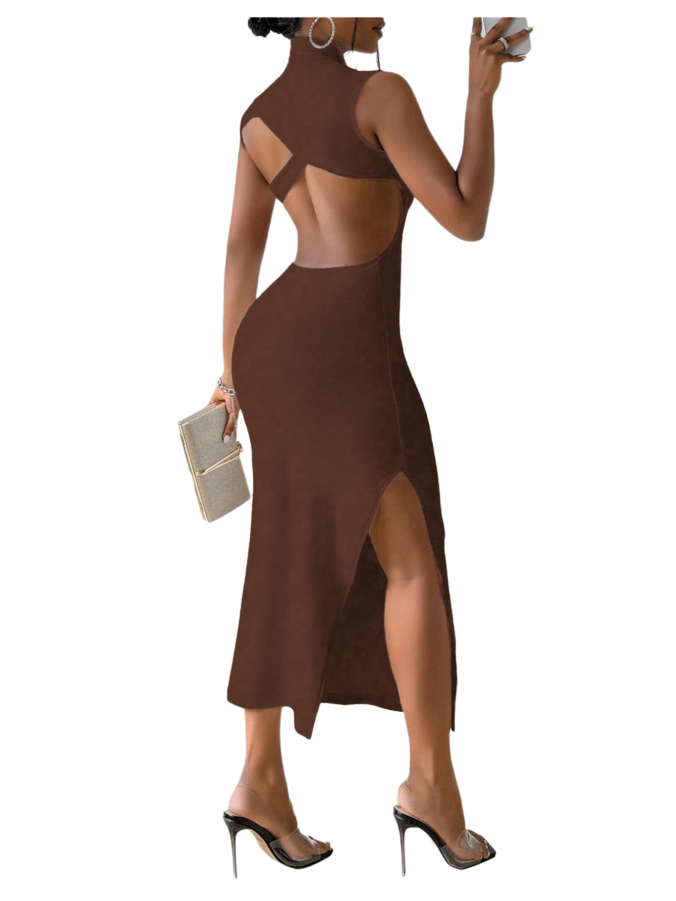 GORGLITTER Women's Sexy Backless Cocktail Club Night Going Out Maxi Dresses | Birthday Tea Party Outfits, Bodycon Dress for Women, Date Night, Dinner Clubbing Dresses