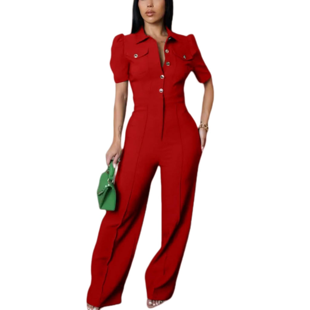 Women's fashionablesexyeleganthigh waistedwide leg pantsclub business party button jumpsuit