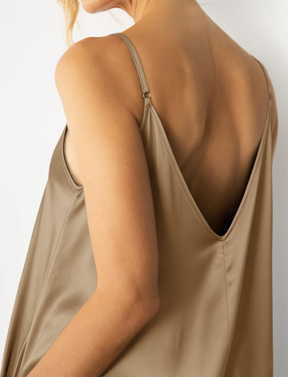 Womens Satin Wide Leg Jumpsuits Dressy Flowy Date Night Rompers Outfits | Silky Fabric,Casual Relaxed Fit,Formal,Wedding Guest,cocktail,Sexy V Neck,Spaghetti Strap,Summer,One Piece Outfit