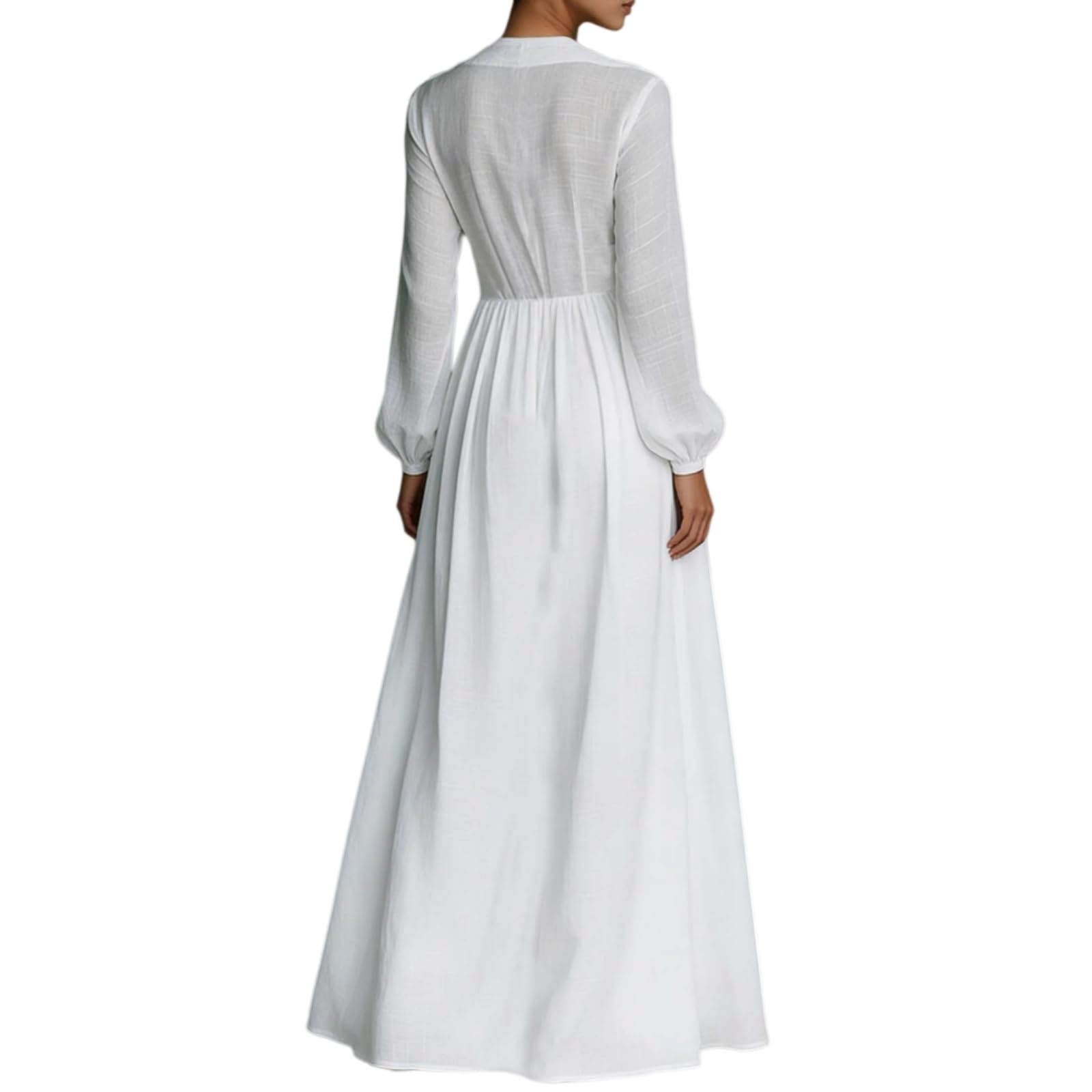 Women Maxi Dress Stand Collar Button Front Pocket Beach Vacation Casual | Flowy maxi dress stand collar, button front, functional pockets, long lantern sleeves, A-line skirt, beach vacation daily