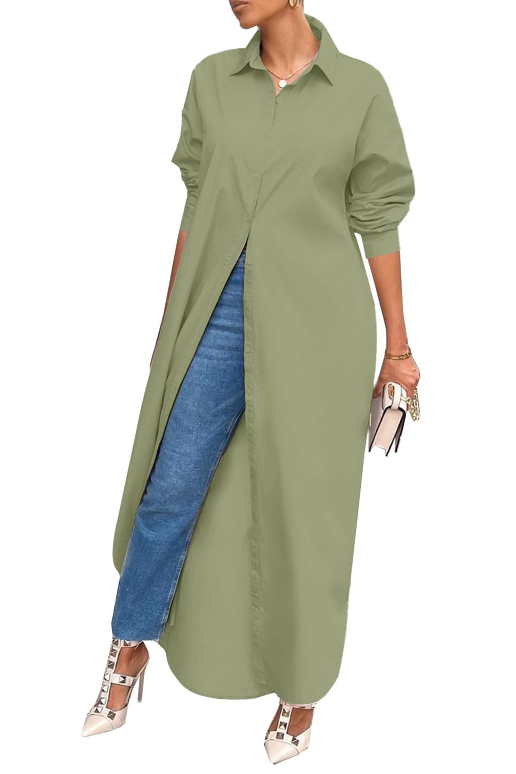 Shirt Dresses for Women Casual Long Sleeve Cotton Button Down Maxi Dresses | Oversized,Solid Color,Loose Fit,Plus Size,Long Shirts,Button Down Dress