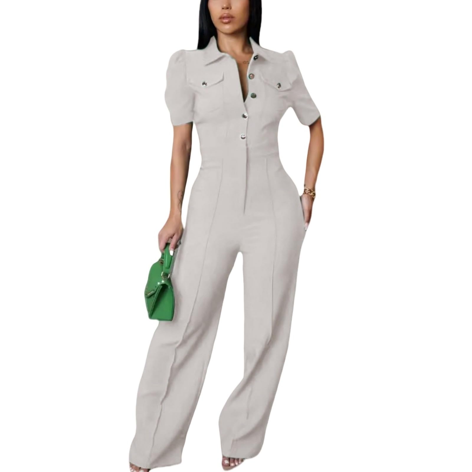Women's fashionablesexyeleganthigh waistedwide leg pantsclub business party button jumpsuit