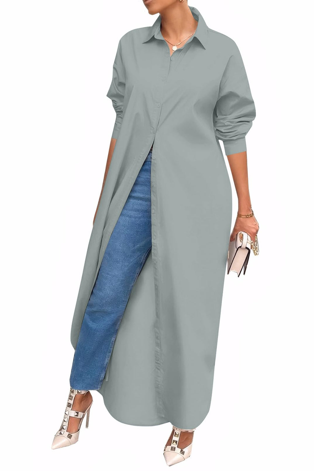 Shirt Dresses for Women Casual Long Sleeve Cotton Button Down Maxi Dresses | Oversized,Solid Color,Loose Fit,Plus Size,Long Shirts,Button Down Dress
