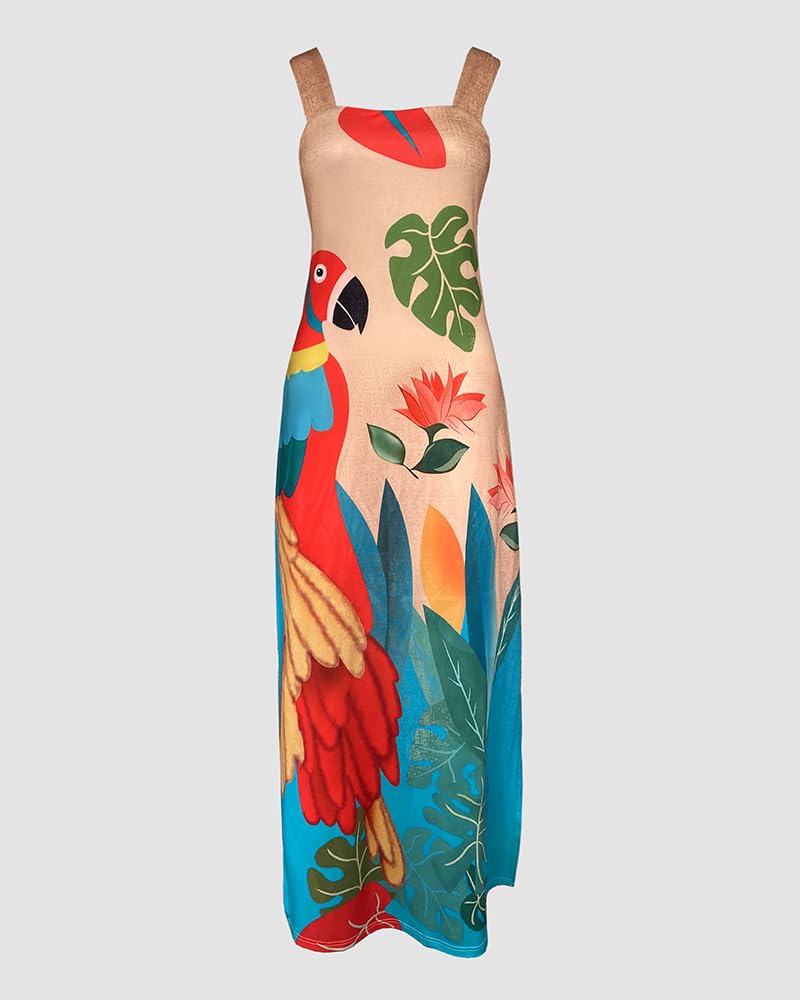 CHICME Maxi Dresses for Women Strap Square Boho Dress | Thick Strap Sundresses for Women, Split Summer Dress with Pockets, Travel, Vacation, Beach Dress Cruise 2026