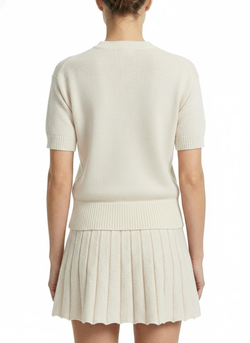 Womens 2 Piece Outfits 2026 Short Sleeve Crewneck Knit Tops And Pleated Mini Skirt Two Piece Sets