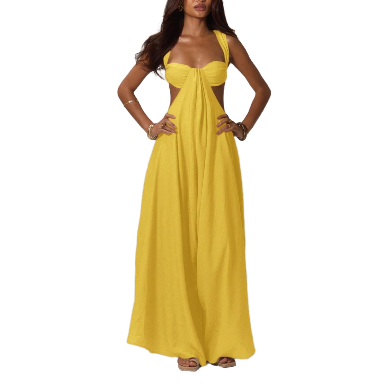 REASERAL Womens Casual Jumpsuit Halter Hollow Out Backless Top Wide Leg Pants Summer Vacation Jumpsuit