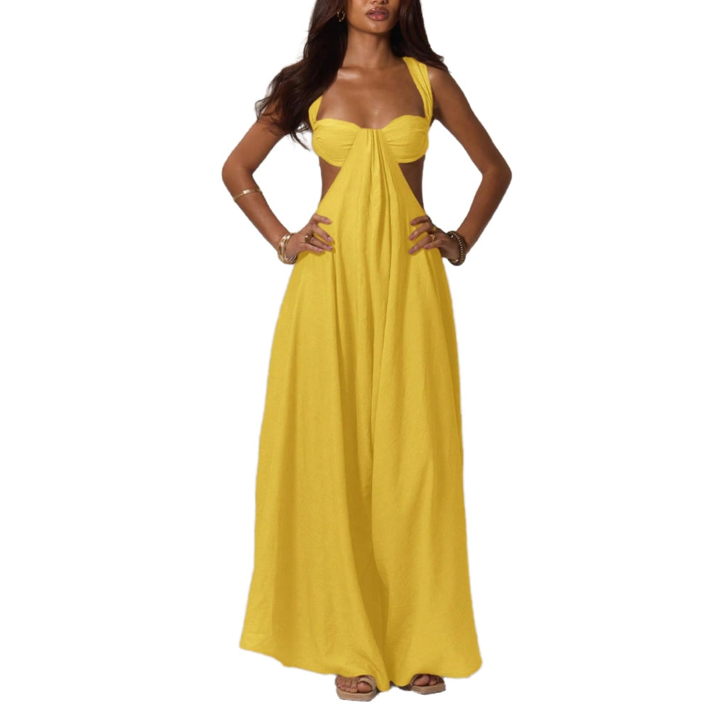 REASERAL Womens Casual Jumpsuit Halter Hollow Out Backless Top Wide Leg Pants Summer Vacation Jumpsuit
