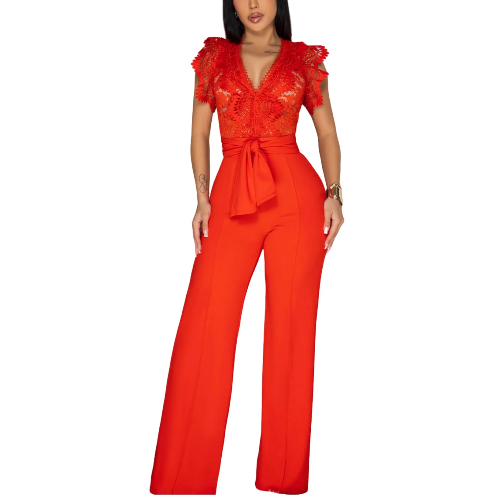 Women's fashionablesexyeleganthigh waistedwide leg pantsclub business party button jumpsuit