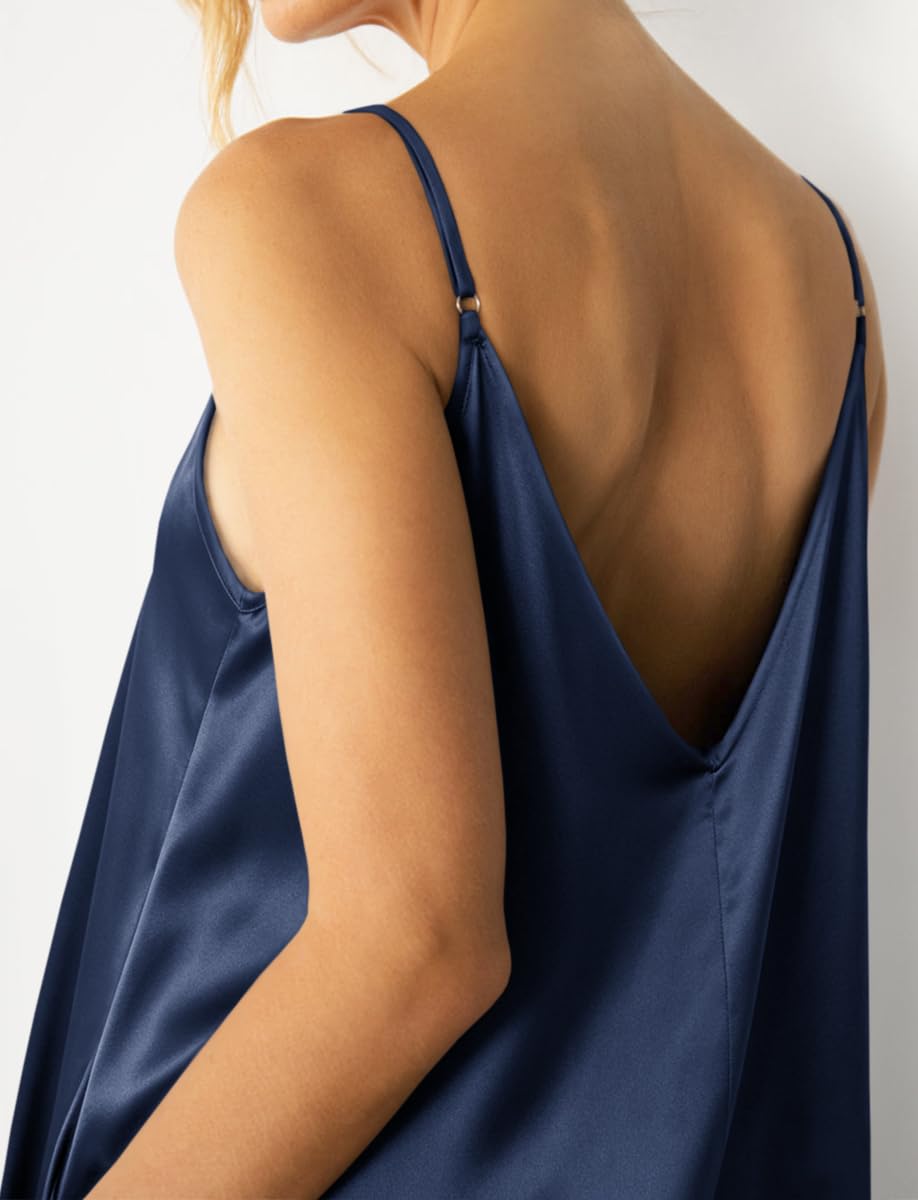 Womens Satin Wide Leg Jumpsuits Dressy Flowy Date Night Rompers Outfits | Silky Fabric,Casual Relaxed Fit,Formal,Wedding Guest,cocktail,Sexy V Neck,Spaghetti Strap,Summer,One Piece Outfit