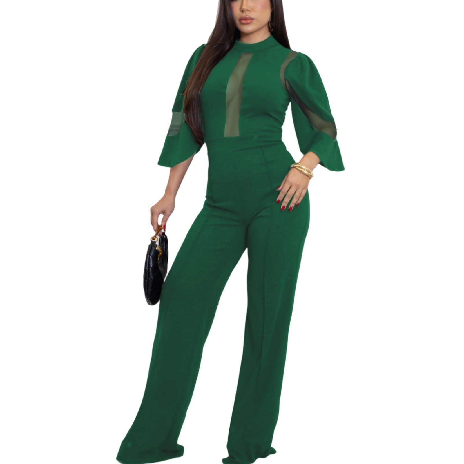 Women's fashionablesexyeleganthigh waistedwide leg pantsclub business party button jumpsuit