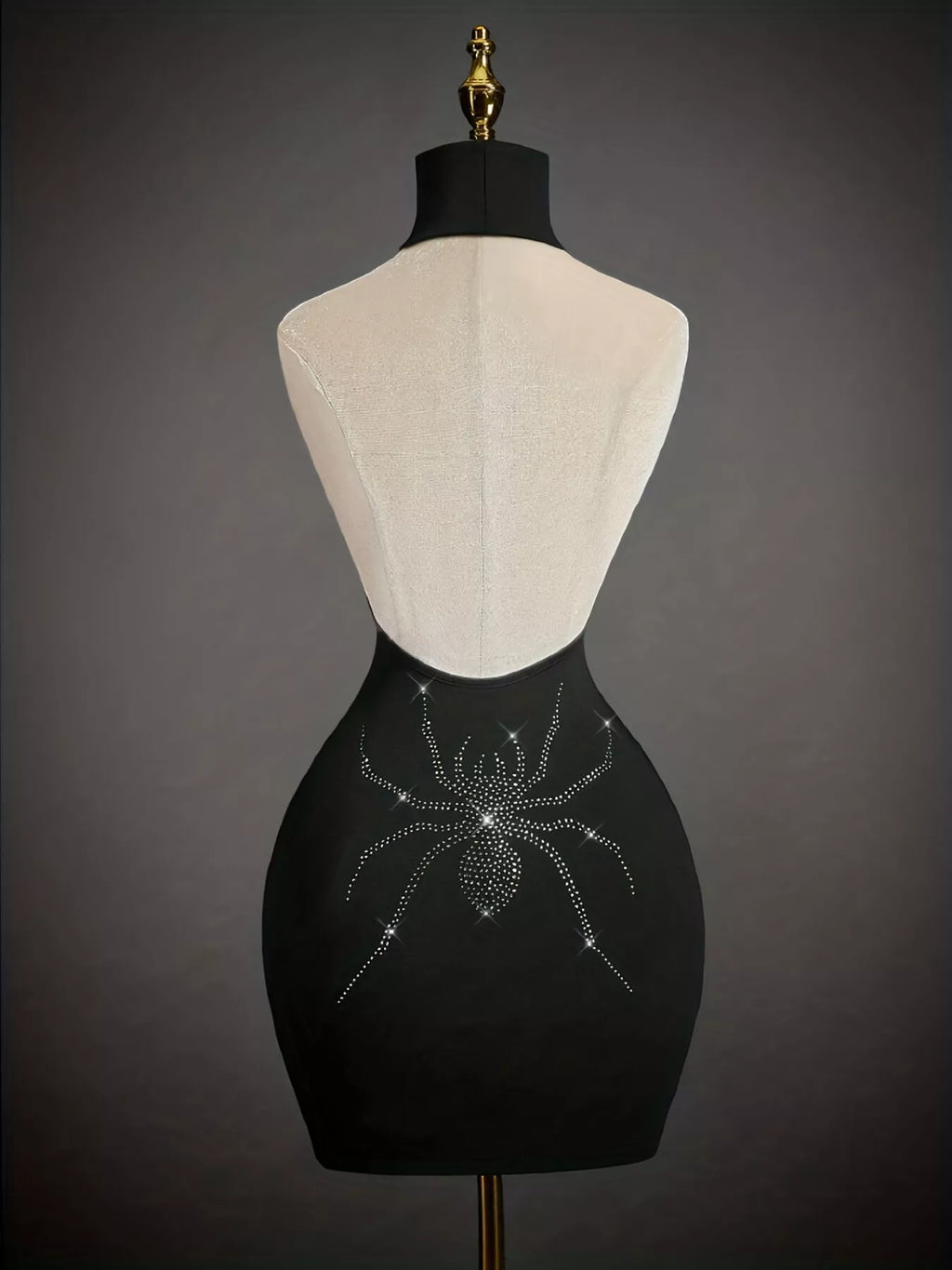 Rhinestone Spider Halter Neck Bodycon Dress