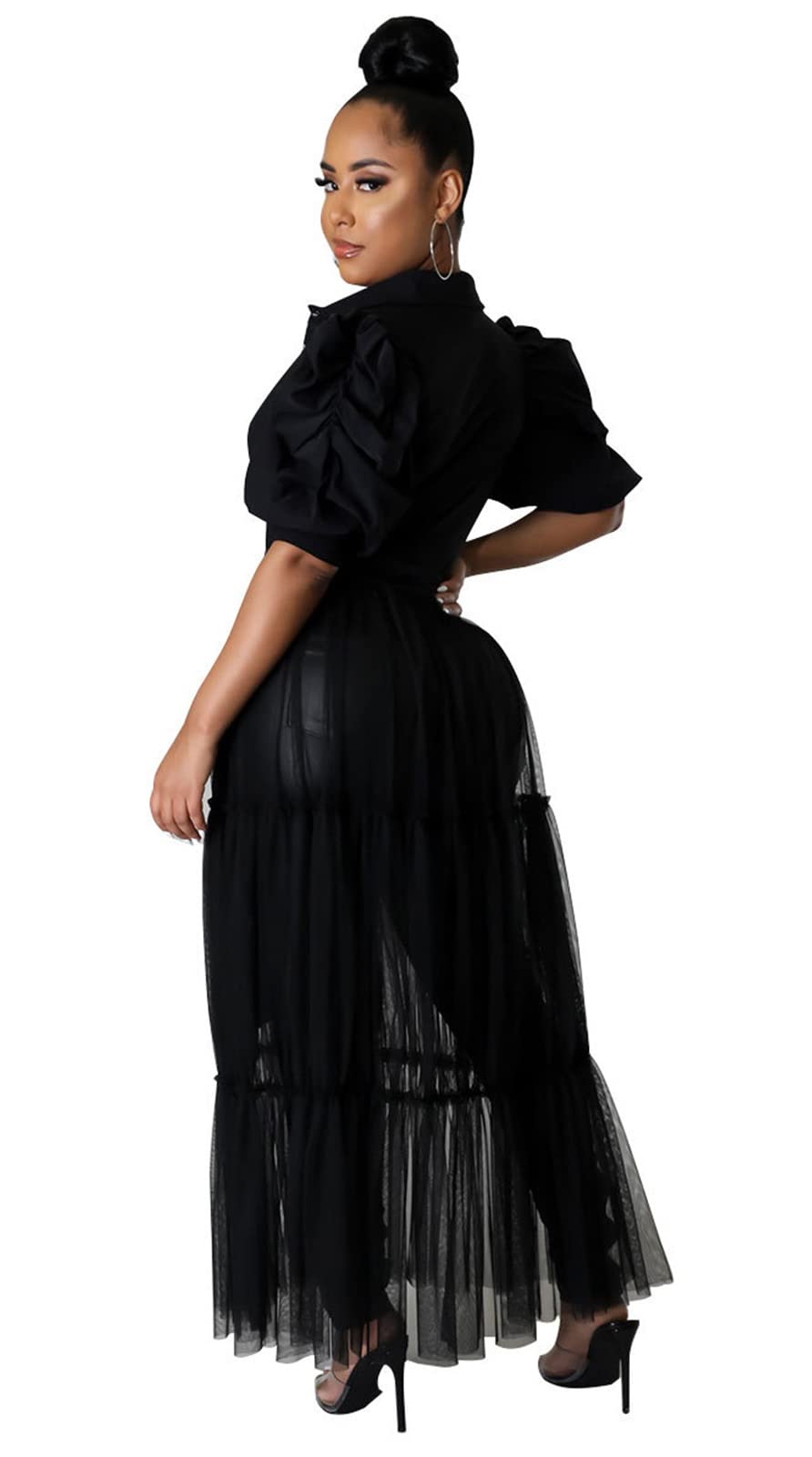 Ekaliy Women's Ruffle Blouse Shirt Asymmetrical Tunic Dress with Belt | Short sleeve,Bodycon,Ruffle,Club ,Party outfits,Asymmetrical Irregular Hem,Tops Blouse Shirt Dress