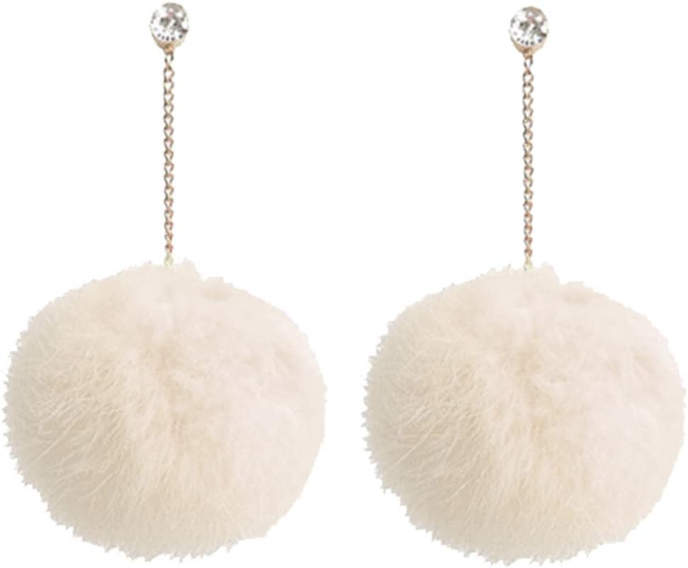 Faux Fur Pom Pom Tassel Drop Dangle Earrings Set