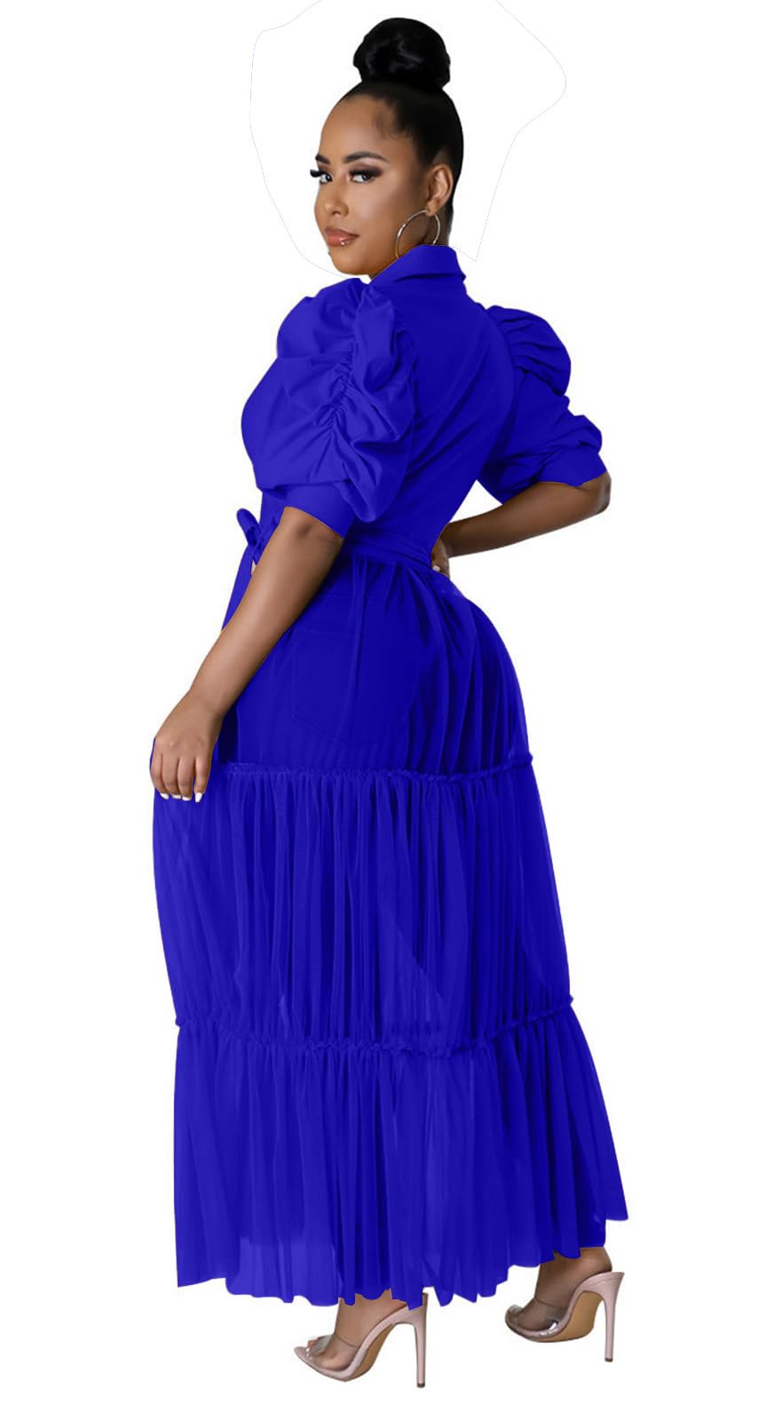 Ekaliy Women's Ruffle Blouse Shirt Asymmetrical Tunic Dress with Belt | Short sleeve,Bodycon,Ruffle,Club ,Party outfits,Asymmetrical Irregular Hem,Tops Blouse Shirt Dress