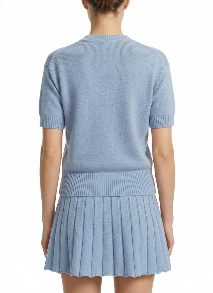 Womens 2 Piece Outfits 2026 Short Sleeve Crewneck Knit Tops And Pleated Mini Skirt Two Piece Sets