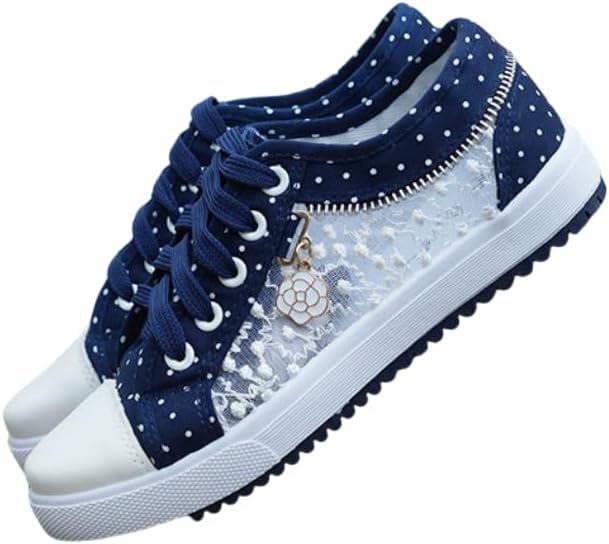 Women's Mesh Sneakers Casual Shoes with Rhinestone Accents, Lace-Up Low Tops for Casual Shoes