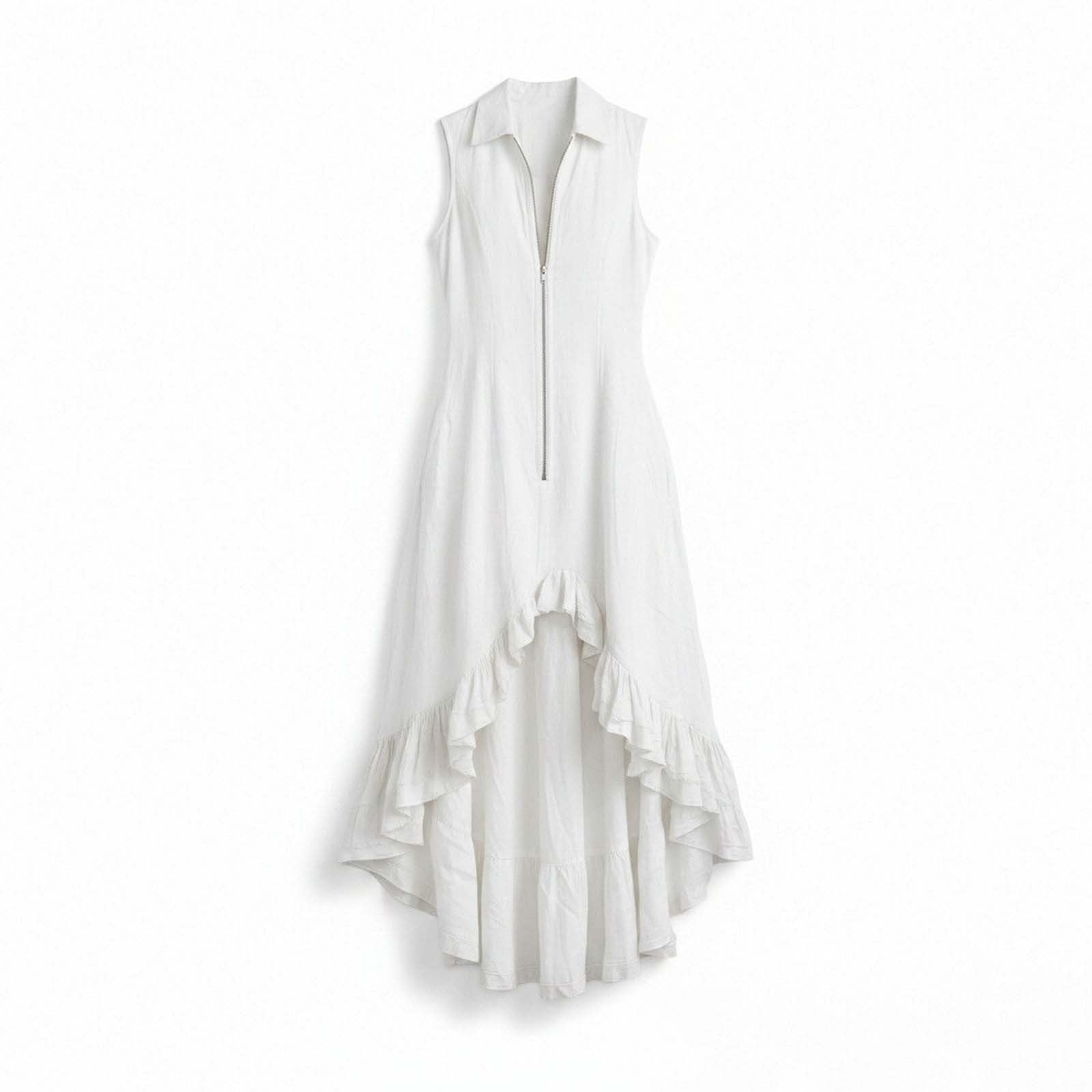 YMADREIG Boho Dresses for Women 2026 Cotton Linen Western Maxi Dress Summer Sleeveless High Low Ruffle Hem Dress with Pocket