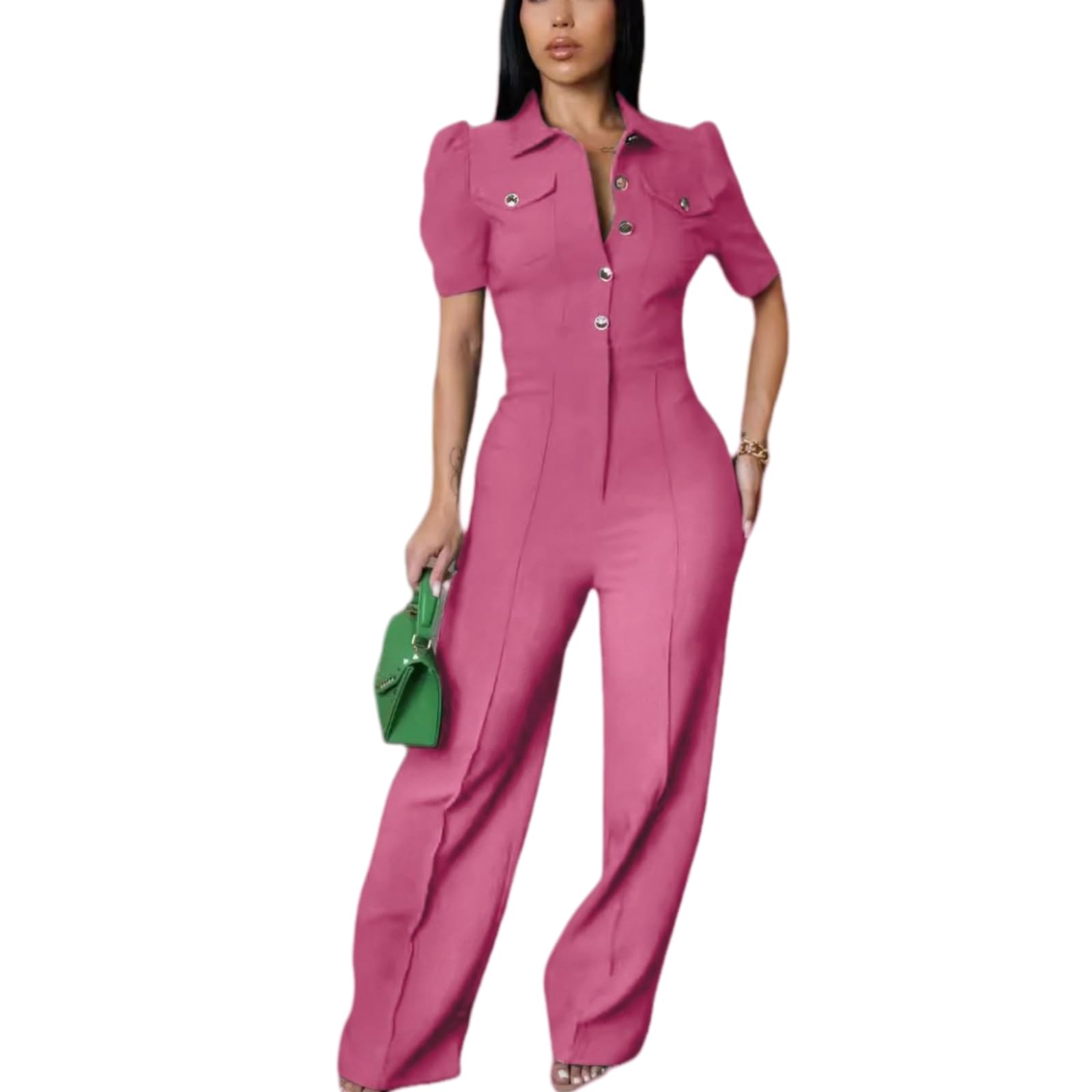 Women's fashionablesexyeleganthigh waistedwide leg pantsclub business party button jumpsuit