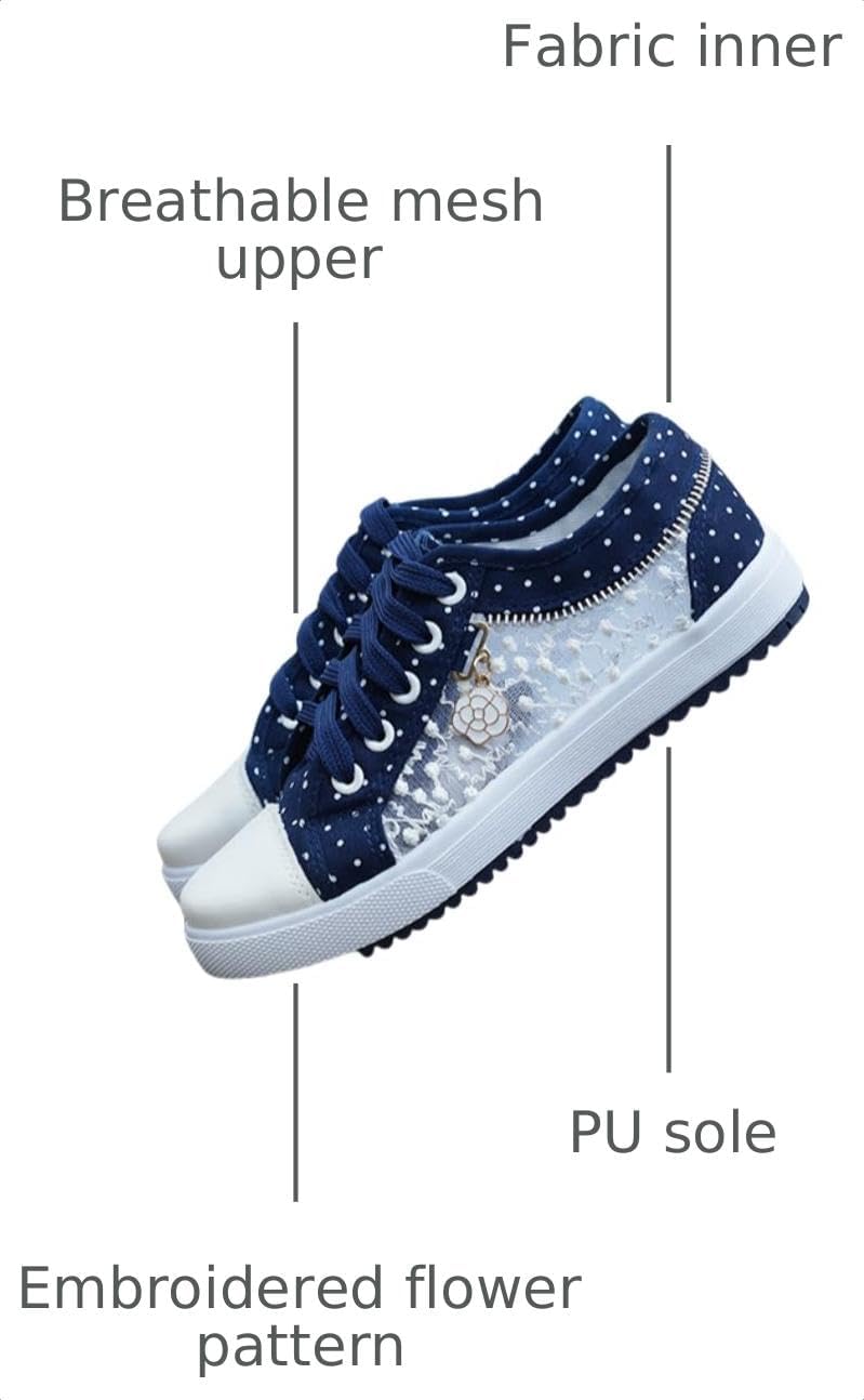 Women's Mesh Sneakers Casual Shoes with Rhinestone Accents, Lace-Up Low Tops for Casual Shoes