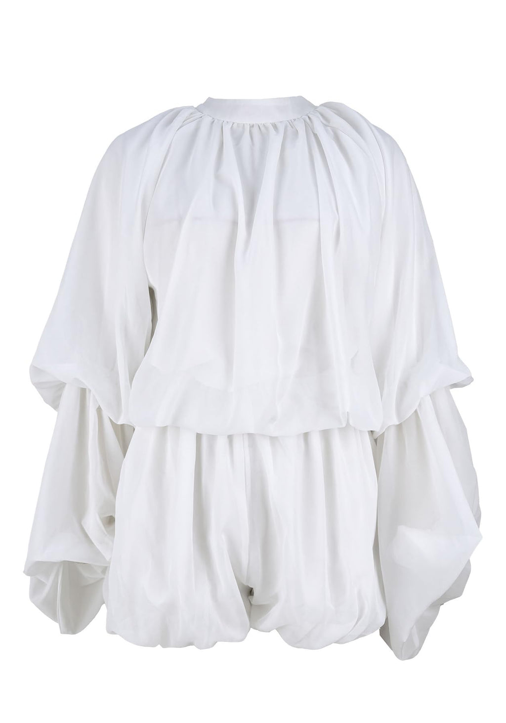 LETSVDO Shorts Sets Women 2 Piece Outfits Mock Neck Bell Sleeve Chiffon Top Blouse Pleated Ruffle Bubble Short Set Romper