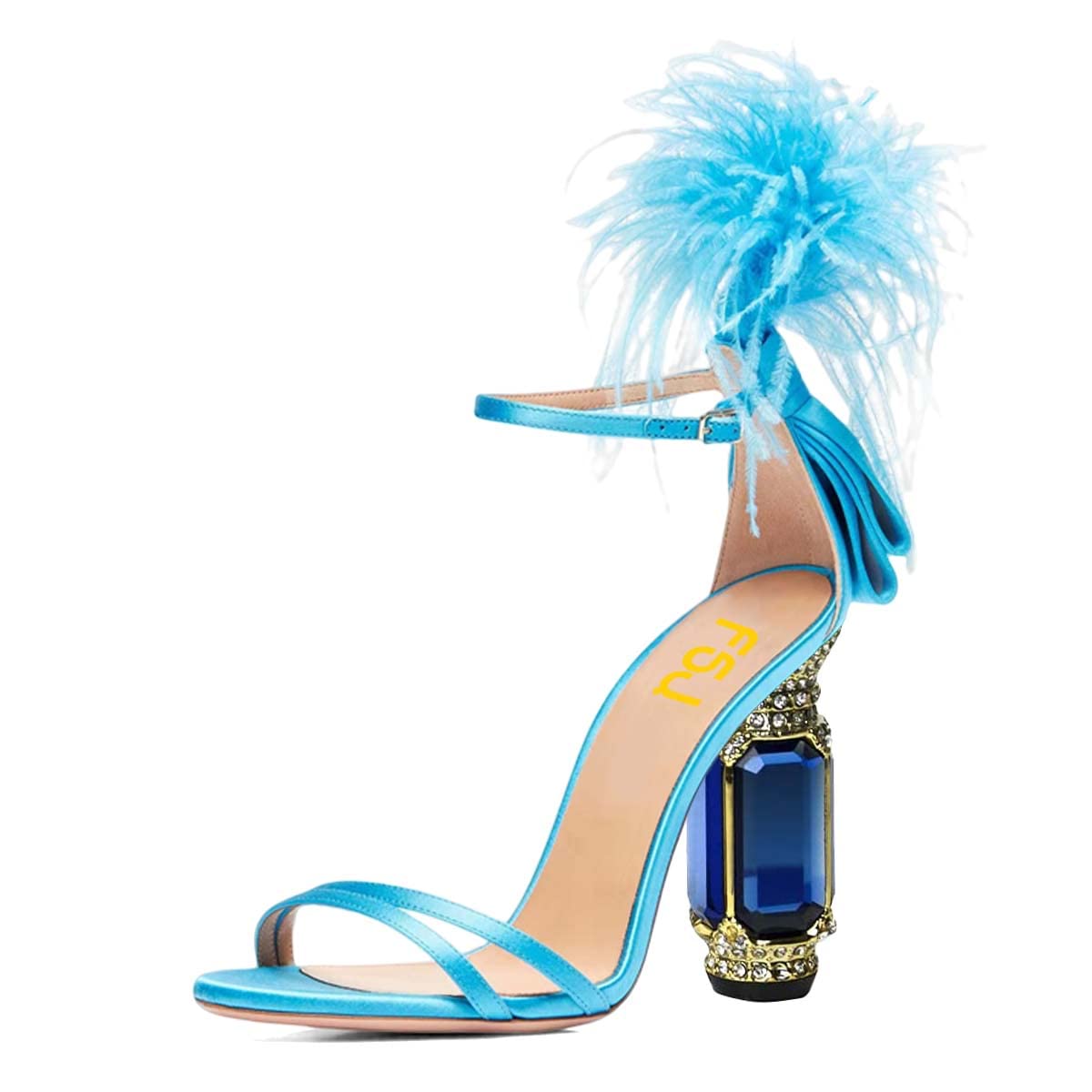 FSJ Women Open Toe Stylish Sandals Ankle Strap Chunky Block High Thick Heels Wedding Party Ballroom Shoes Size 4-15 US