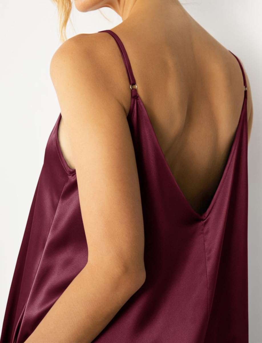 Womens Satin Wide Leg Jumpsuits Dressy Flowy Date Night Rompers Outfits | Silky Fabric,Casual Relaxed Fit,Formal,Wedding Guest,cocktail,Sexy V Neck,Spaghetti Strap,Summer,One Piece Outfit