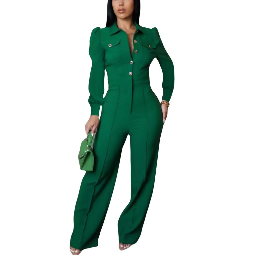 Women's fashionablesexyeleganthigh waistedwide leg pantsclub business party button jumpsuit