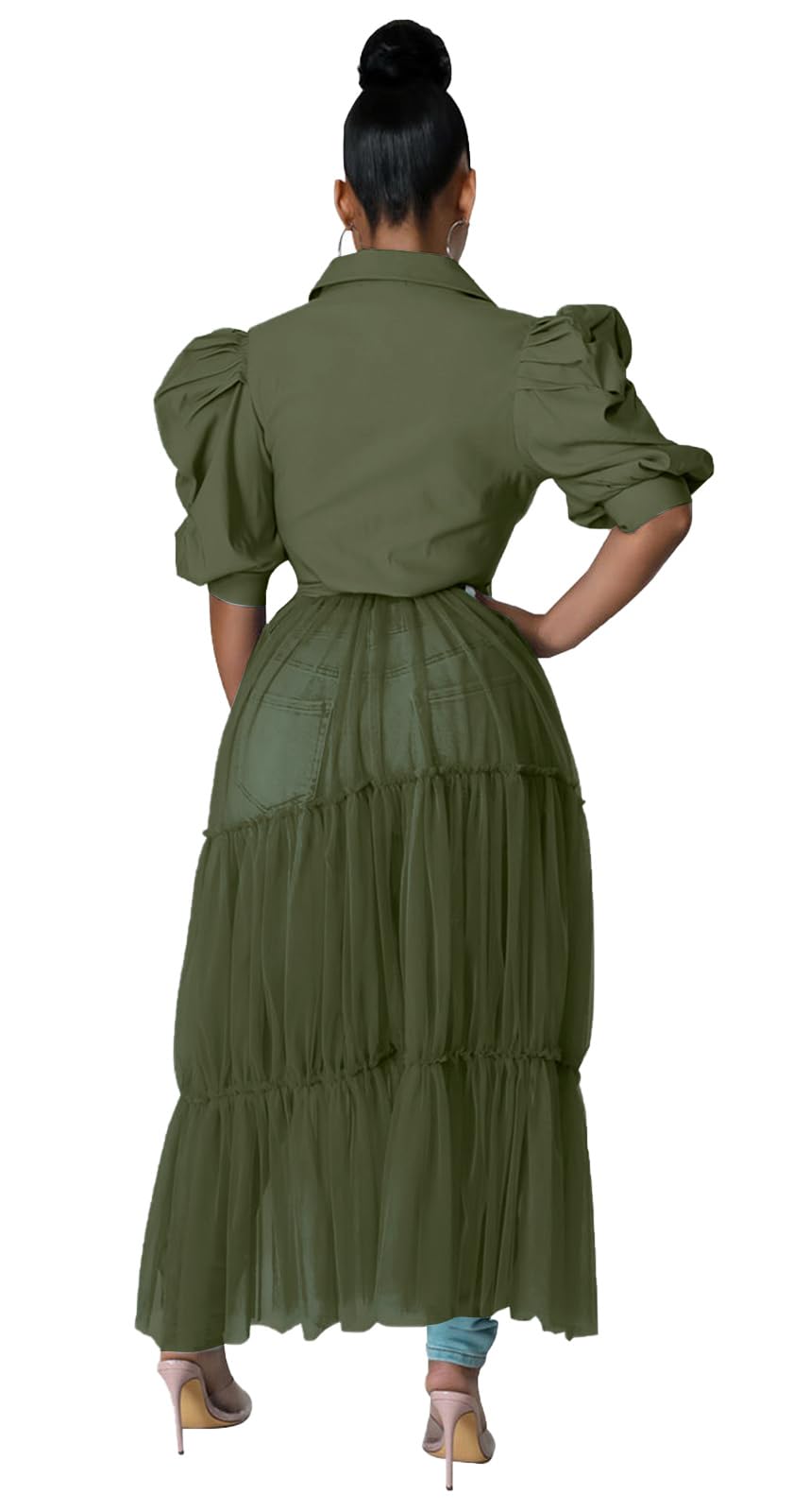 Ekaliy Women's Ruffle Blouse Shirt Asymmetrical Tunic Dress with Belt | Short sleeve,Bodycon,Ruffle,Club ,Party outfits,Asymmetrical Irregular Hem,Tops Blouse Shirt Dress