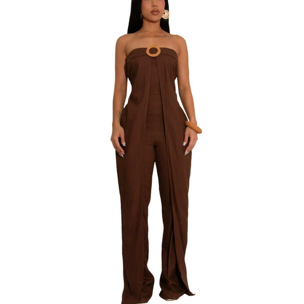 Women's fashionablesexyeleganthigh waistedwide leg pantsclub business party button jumpsuit
