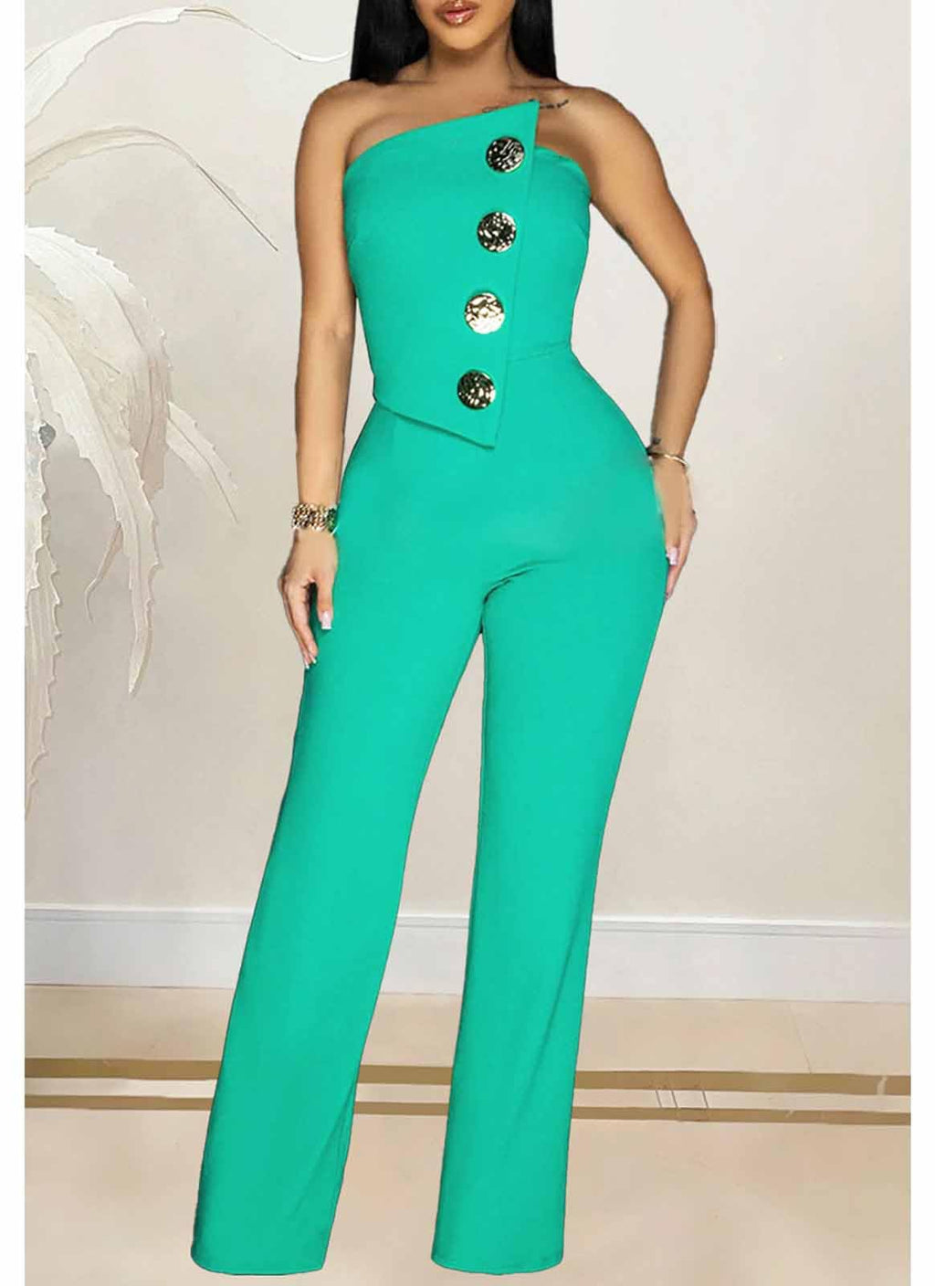Yuopeid Women's Sexy Strapless Off Shoulder Bodycon Tube Top Overalls Jumpsuit Wide Leg Pants Formal Party Rompers