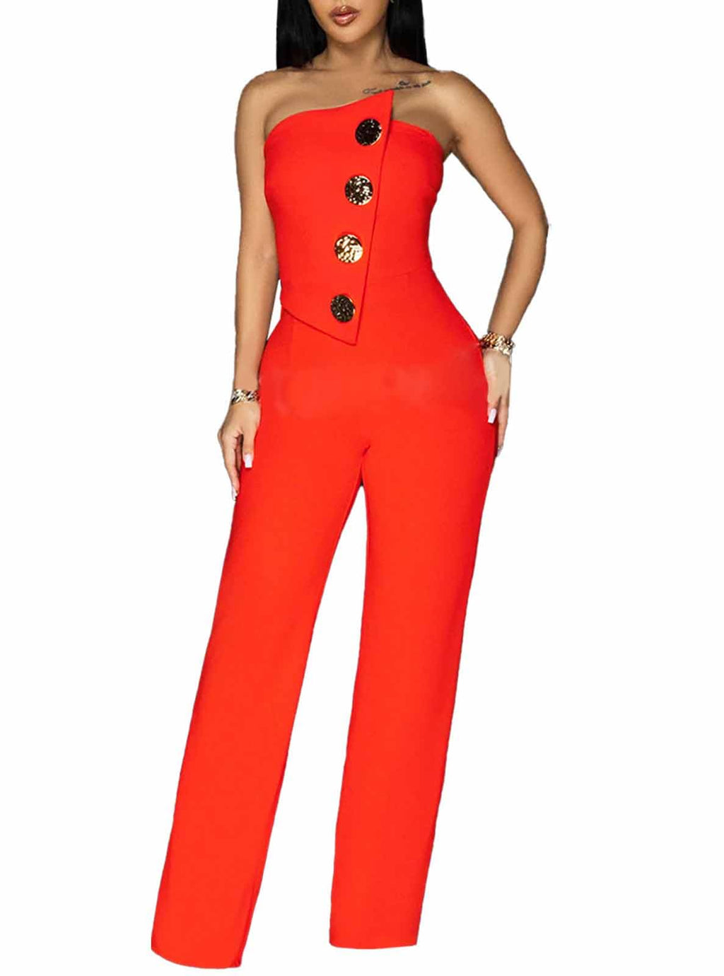 Yuopeid Women's Sexy Strapless Off Shoulder Bodycon Tube Top Overalls Jumpsuit Wide Leg Pants Formal Party Rompers
