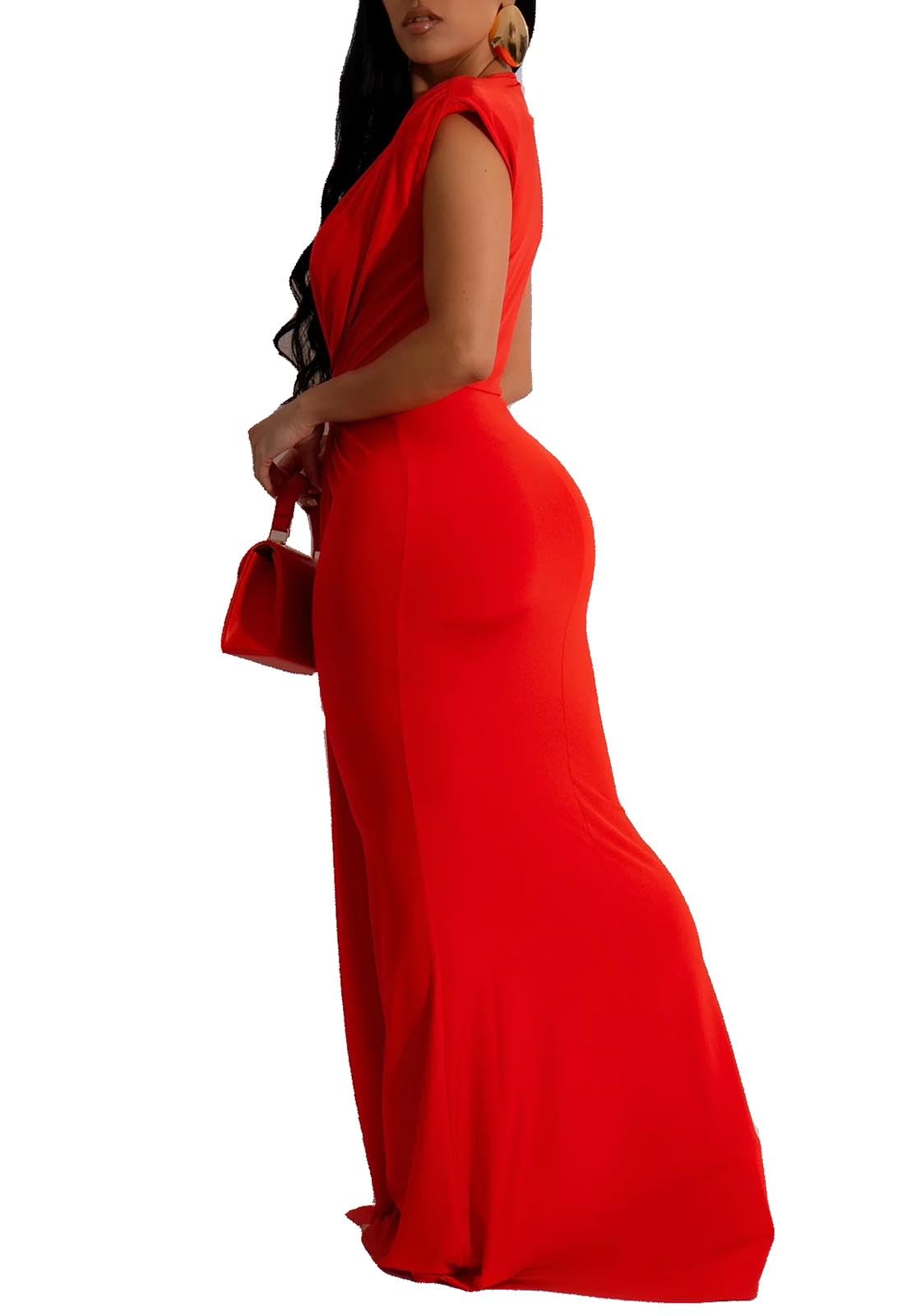 Yuopeid Women's Sexy Sleeveless Deep V Neck Fashion Ruched Bodycon Floor Length Formal Evening Party Maxi Long Dress