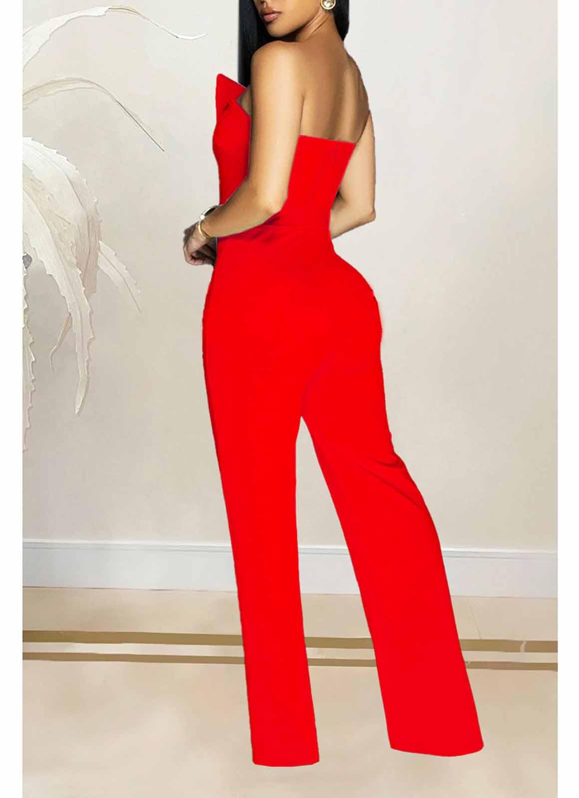 Yuopeid Women's Sexy Strapless Off Shoulder Bodycon Tube Top Overalls Jumpsuit Wide Leg Pants Formal Party Rompers
