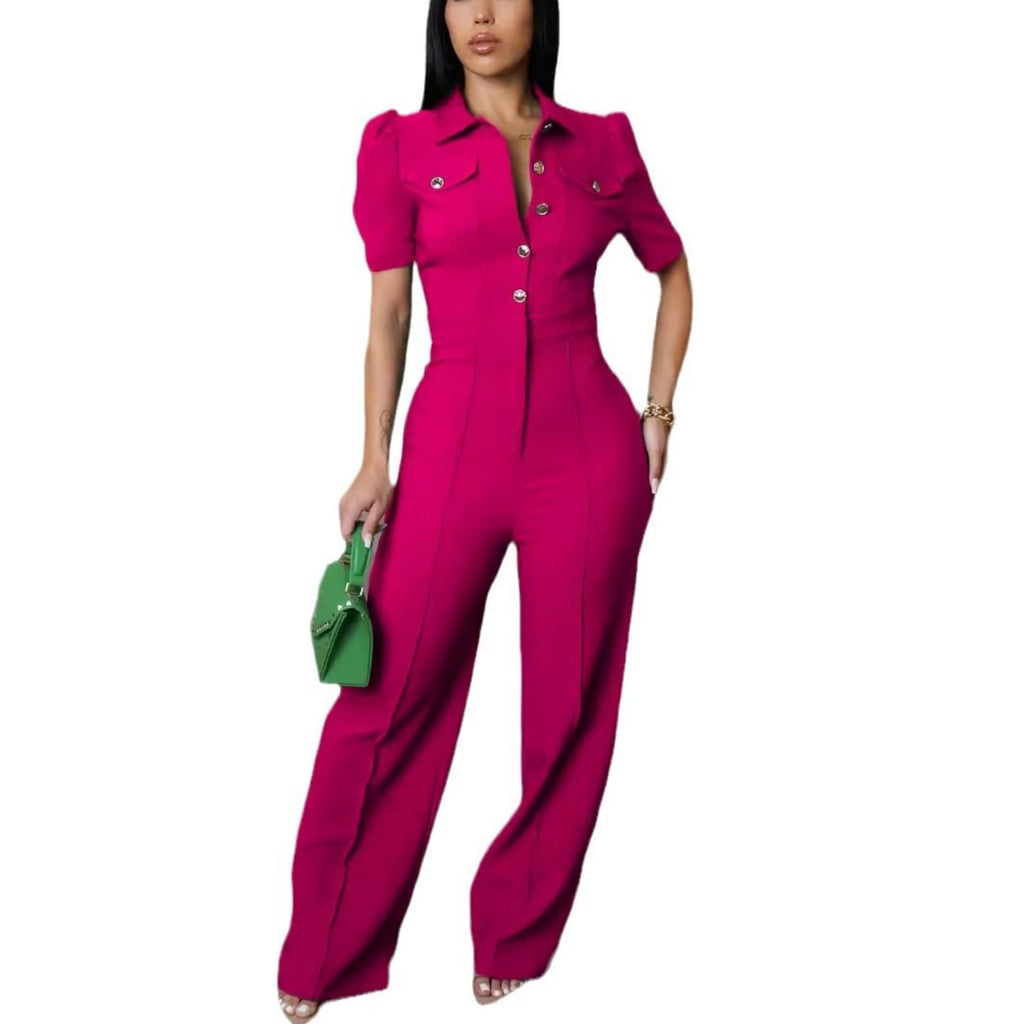 Women's fashionablesexyeleganthigh waistedwide leg pantsclub business party button jumpsuit