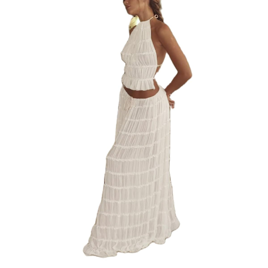 Women Y2K Skirt Set Outfits Strapless Crop Top Bodycon Midi Skirt Dress Sexy 2 Piece Knit Outfits Skirt Summer