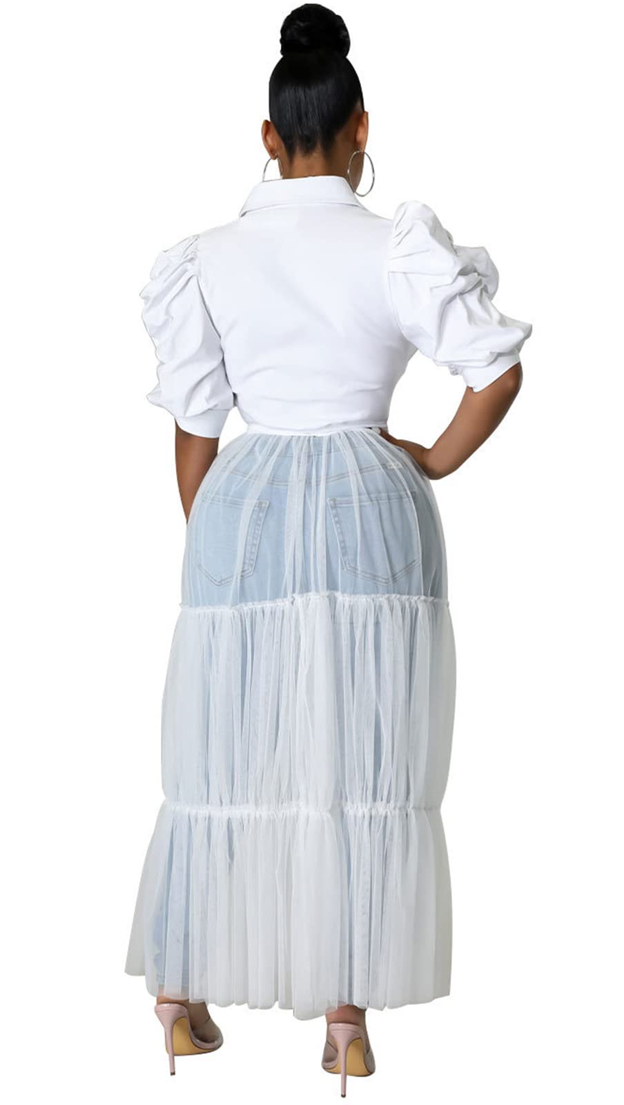 Ekaliy Women's Ruffle Blouse Shirt Asymmetrical Tunic Dress with Belt | Short sleeve,Bodycon,Ruffle,Club ,Party outfits,Asymmetrical Irregular Hem,Tops Blouse Shirt Dress