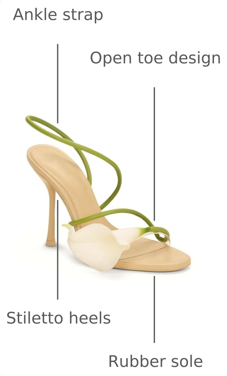 Flower High Heels for Women Calla Lily Sexy Floral Strappy Stilettos Heels | Flower Heels, Calla Lily Open Toe Strappy Heeled Sandals, Floral Stilettos Heels for Wedding Bride Party Daily Wear