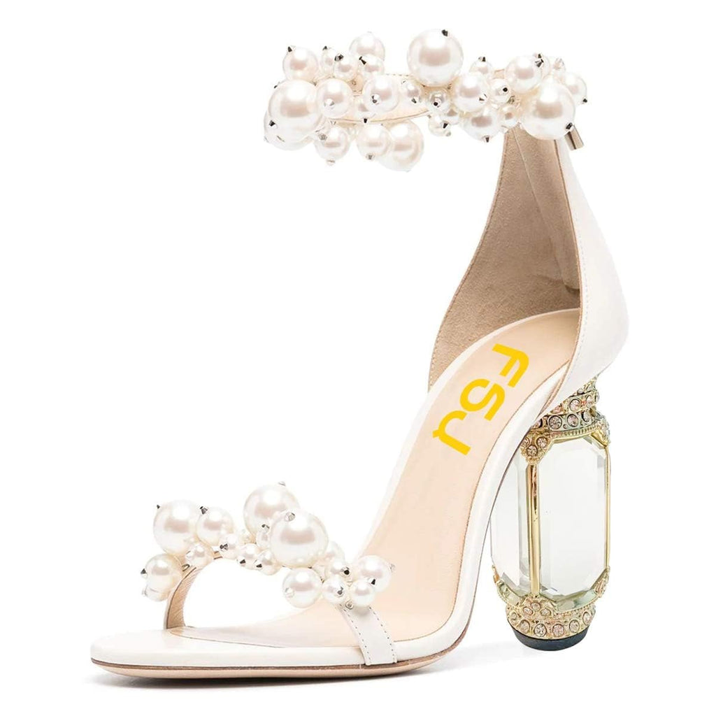FSJ Women Open Toe Stylish Sandals Ankle Strap Chunky Block High Thick Heels Wedding Party Ballroom Shoes Size 4-15 US
