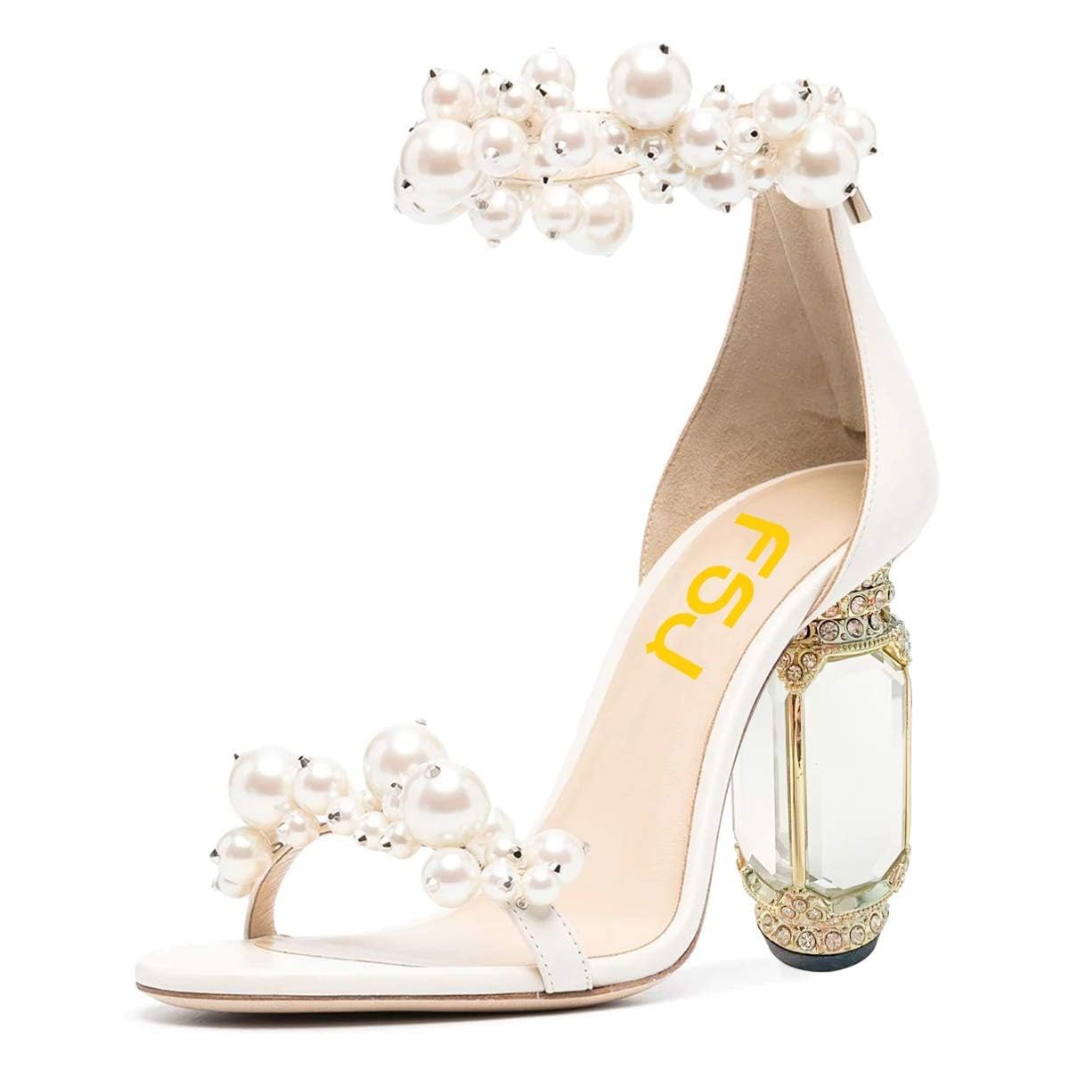 FSJ Women Open Toe Stylish Sandals Ankle Strap Chunky Block High Thick Heels Wedding Party Ballroom Shoes Size 4-15 US